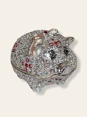 White & Pink Rhinestone Pig Trinket Box